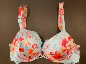 NWT VICTORIA SECRET LIGHT BLUE FLORAL PRINT RHINESTONES STRAP BOMBSHELL 32A - Picture 1 of 1