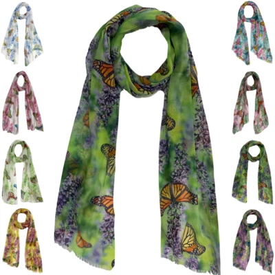 MARKENLOS Damen Schal Seide offen Halstuch Kopftuch Stola Tuch Sommer Schmetterling 2339