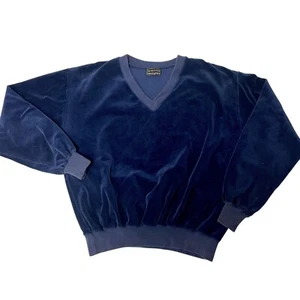 Vtg 70's Bloomingdales Men's VELOUR Navy Blue V Neck VELVET Disco Party Shirt XL - Picture 1 of 5