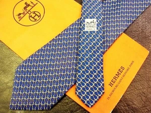 HERMES Neck tie Silk Navy Blue Logo japan seller N0114 47 Made in France - Picture 1 of 2