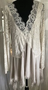 Gimmicks Floral Eyelash Long Sleeve Lace Fringe Hem Women's Tunic / Dress Sz L - Picture 1 of 8