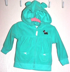 Carter's Baby Girl zip up fleece hoodie Hood sweatshirt size 6M bear ears Green - Picture 1 of 2
