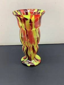 Vintage Bohemian Art Glass Vase 6.25” Splatter Yellow Orange MCM - Picture 1 of 7