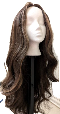 Peluca larga mixta marrón ondulada para mujer gorra frontal de encaje aspecto natural 26" Foto 1 de 4