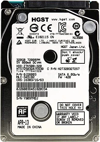 HGST Travelstar 2.5-Inch 320GB 7200RPM SATA III 32MB SATA IBM Lenovo 02J6003 229 - Image 1 of 1