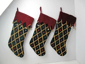3 pc  Christmas Hanging Stocking Xmas Tree Decor Gift Green/Burgundy velvet  - Picture 1 of 8