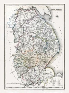 Vintage County Map of Lincolnshire 1848 Lewis Print Poster Picture A3 A4 - Picture 1 of 6