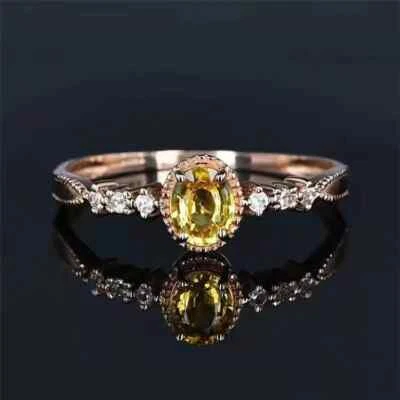 Real 10K Rose Gold With Simulated Yellow Citrine And White Moissanite Party Ring - Image 1 of 4