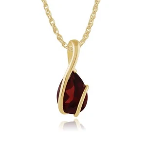 Classic Pear Garnet Pendant in 9ct Yellow Gold - Picture 1 of 1