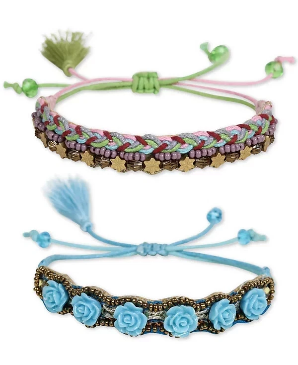 Deepa Two-Tone 2-Pc. Set Beaded Flower Friendship Slider Bracelets - Image 1 of 1