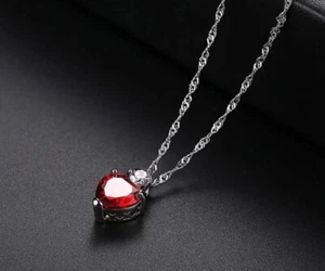 Red Garnet Heart Jewelry Silver Love Necklace Crystal Pendant Valentine Gift - Picture 1 of 3