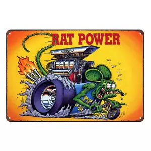 RAT POWER FINK HOT RODS CHEVY MOTOR Tin Metal Sign Rustic Look Vintage - Picture 1 of 3