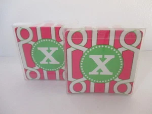 C. Wonder 25 Monogram Coaster Pink Green X NWT $20 Each set of 2 - Picture 1 of 5