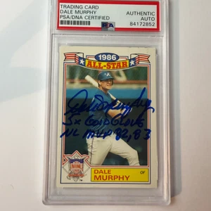 Dale Murphy Unterzeichnet 1987 Topps Gedenkausgabe #7 W/2 Insc PSA Automatisch - Bild 1 von 2