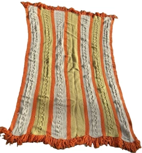 Vintage Hand Made Afghan Throw Blanket Crochet Orange yellow 51" X 80" - Picture 1 of 7
