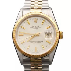 Mens Rolex Date 18K Gold Stainless Steel Watch Silver Gold Stick Dial 15223 - Picture 1 of 8