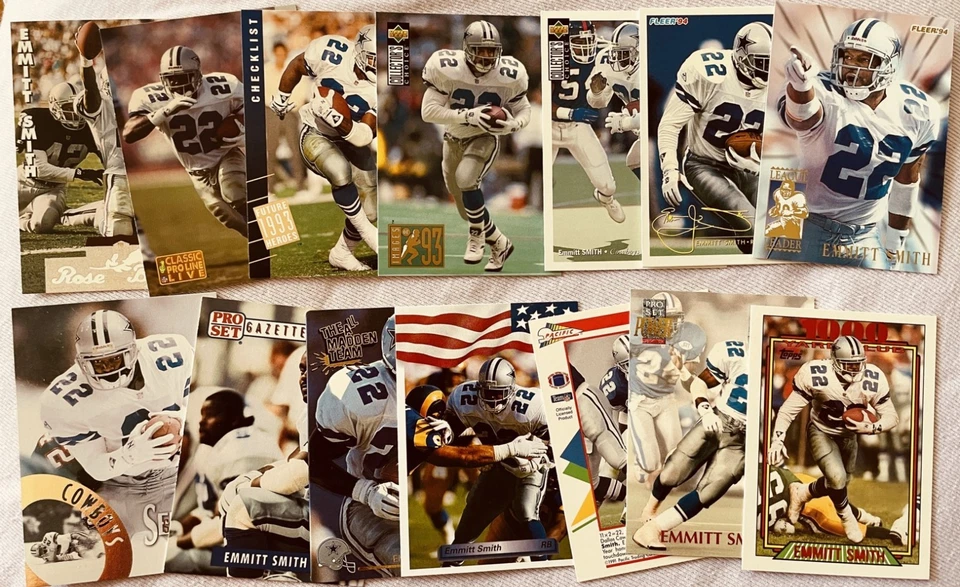 14 tarjetas Emmitt Smith Dallas Cowboys años 90 Fleer Pro Set Topps inserciones raras Foto 1 de 1