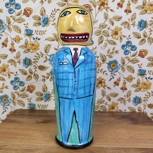 Einzigartige Frau-Mann Volkskunst Keramik Flasche handbemalt seltsam seltsam schrullig - Bild 1 von 11