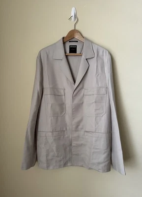 Chaqueta Camisa Zegna Seda Borde Cuero Gris Oasi 48 Foto 1 de 4