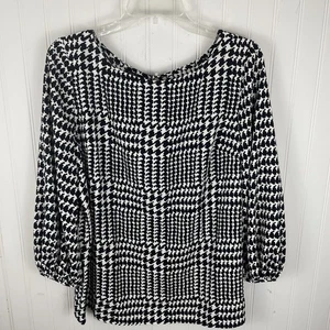 Talbots Oberteil Shirt Damen schwarz weiß Hahnentritt 3/4 Arm Karriere Freizeit Größe M - Bild 1 von 13