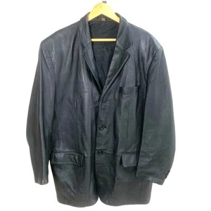 J Ferrar Size L Mens Button Front Genuine Leather Blazer Jacket Sport Coat Black - Picture 1 of 14