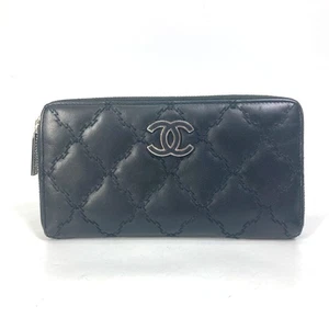 CHANEL CC Mark CC Matelasse Quilted Zip Around Long Wallet Lambskin Black - Picture 1 of 16