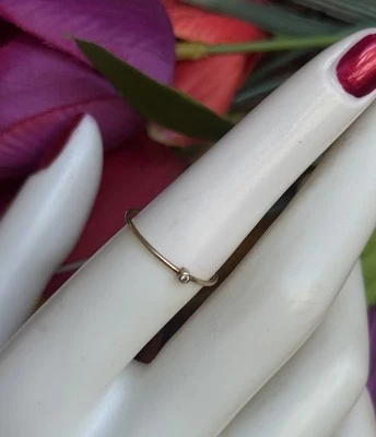 14K Yellow Gold Solid CZ Stone Wedding Band Tiny Stacking Ring Sz 6.25 - Image 1 of 4