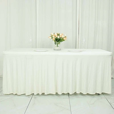 6 ft IVORY Wavy Rectangular Fitted Tablecloth Premium Spandex TABLE COVER Party - Image 1 of 4