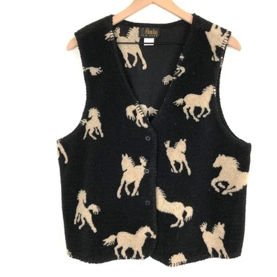 Chaleco De Colección David Paul Nueva York Polar Caballo Para Mujer L Negro Bronceado Botón Occidental Foto 1 de 4