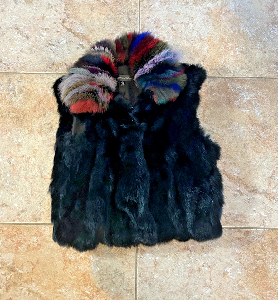 Adrian Landau rabbit fur vest with fox collar - Image 1 of 3