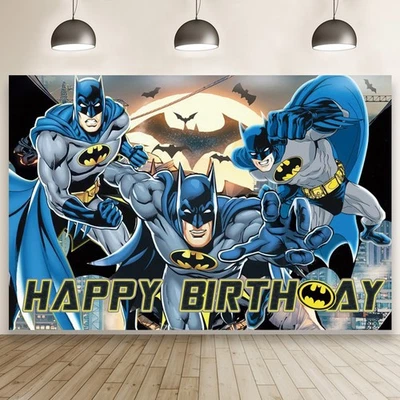 Superhero Batman Backdrop Boys Happy Birthday Party Photo Background Banner - image 1 of 4