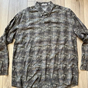 Jhane Barnes Sz M Horror Masquerade Mask Vintage Button Shirt Green Classic Fit - Picture 1 of 8