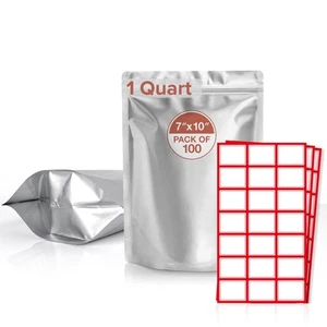 ® 1 Quart Mylar Beutel für Lebensmittellagerung - 100er Pack - Extra Dick 10 Mil - 7"... - Bild 1 von 6