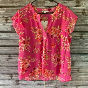 Blusa para mujer DR2 talla XL rosa floral manga acampanada cuello en V popover nueva con etiquetas - Imagen 1 de 7