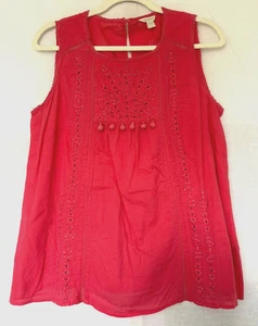 MONSOON Top 14 Pink Cotton Sequins Pom Pom Embroidered Round Neckline - Picture 1 of 11
