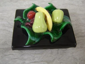 Black Ceramic Trinket Box with Various Fruits on Lid - Picture 1 of 6