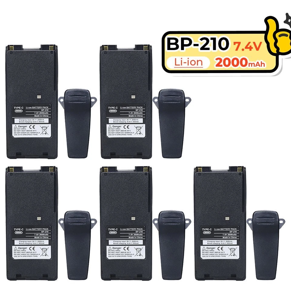 5PC Type-C Battery BP-210 BP-209 2000mAh For ICOM IC-F21 IC-F21BR IC-F21GM Radio - Image 1 of 4