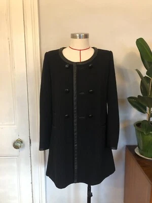 Isabel Marant 60's style black wool coat with leather details, size 1 or UK 8 - Image 1 of 4