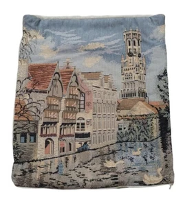 Old Fashion Tapestry Throw Pillow Cover Canals of Bruges European French Country - Picture 1 of 13