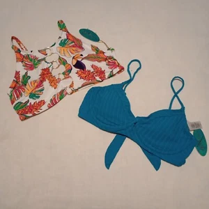 Mynah Womens Bikini Tops Sz L Teal Green Underwire & White Tropical Bralette NWT - Picture 1 of 10