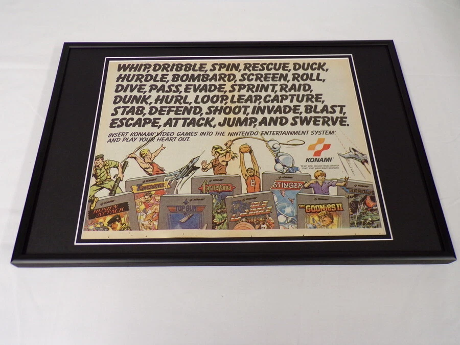 1987 Konami NES 12x18 Framed VINTAGE Advertising Display Double Dribble Goonies - Image 1 of 1