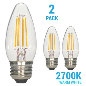 Pack Satco 120V 4.5W 40W ETC LED Clear Filament B11 Medium E26 2700K Warm White - Picture 1 of 7