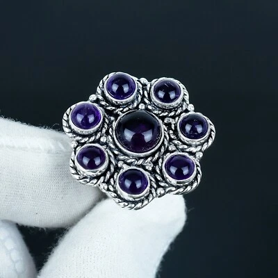 Natürlich Amethyst Edelstein 925 Sterlingsilber Blume Ring Handmade für Geschenk - Bild 1 von 4