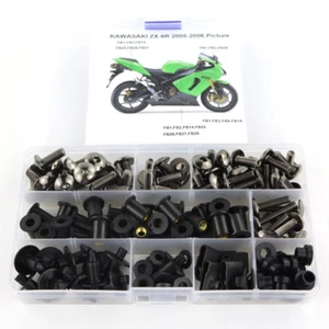 Fit For Kawasaki ZX-6R 2005 2006 Complete Fairing Bolt Kit Body Screws Gray - Foto 1 di 10