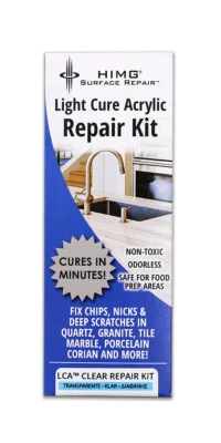 HIMG(R) SURFACE REPAIR CLEAR LIGHT CURE ACRYLIC REPAIR KIT - FOR GRANITE, MARBLE, TILE, QUARTZ,