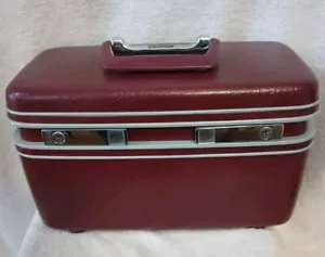 Vintage Samsonite Sentry Train Burgundy Cosmetic Travel Hard Luggage Grannycore - Picture 1 of 23