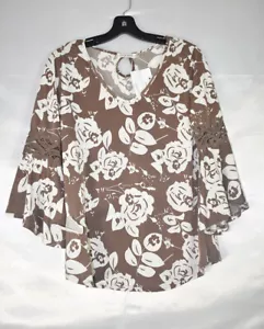 Jon & Anna Women's Floral Print Top - Blouse, Bell Sleeves Crochet Trim Size S - Picture 1 of 5