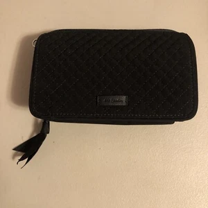 New Vera Bradley Black Quilted Trifold Riley Compact Wallet Microfiber - Picture 1 of 8