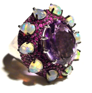 ¡NATURAL! 15,0 quilates CAMBIO DE COLOR AMATISTA, ÓPALO MUY FLASH, ANILLO RUBÍ PLATA 925.8,25 - Imagen 1 de 14