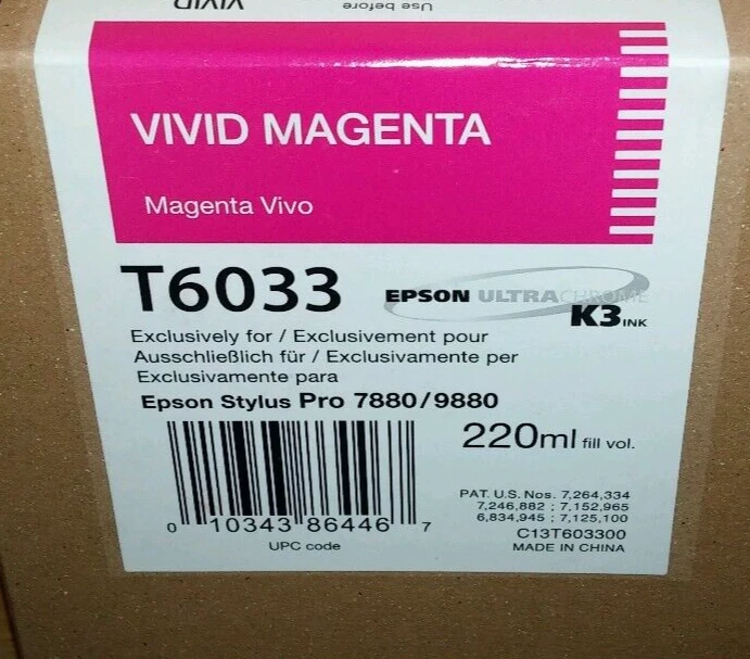 09-2023 NUEVO GENUINO EPSON T6033 VÍVIDO MAGENTA 220 ml TINTA STYLUS 7880 9880 T603300 Foto 1 de 1